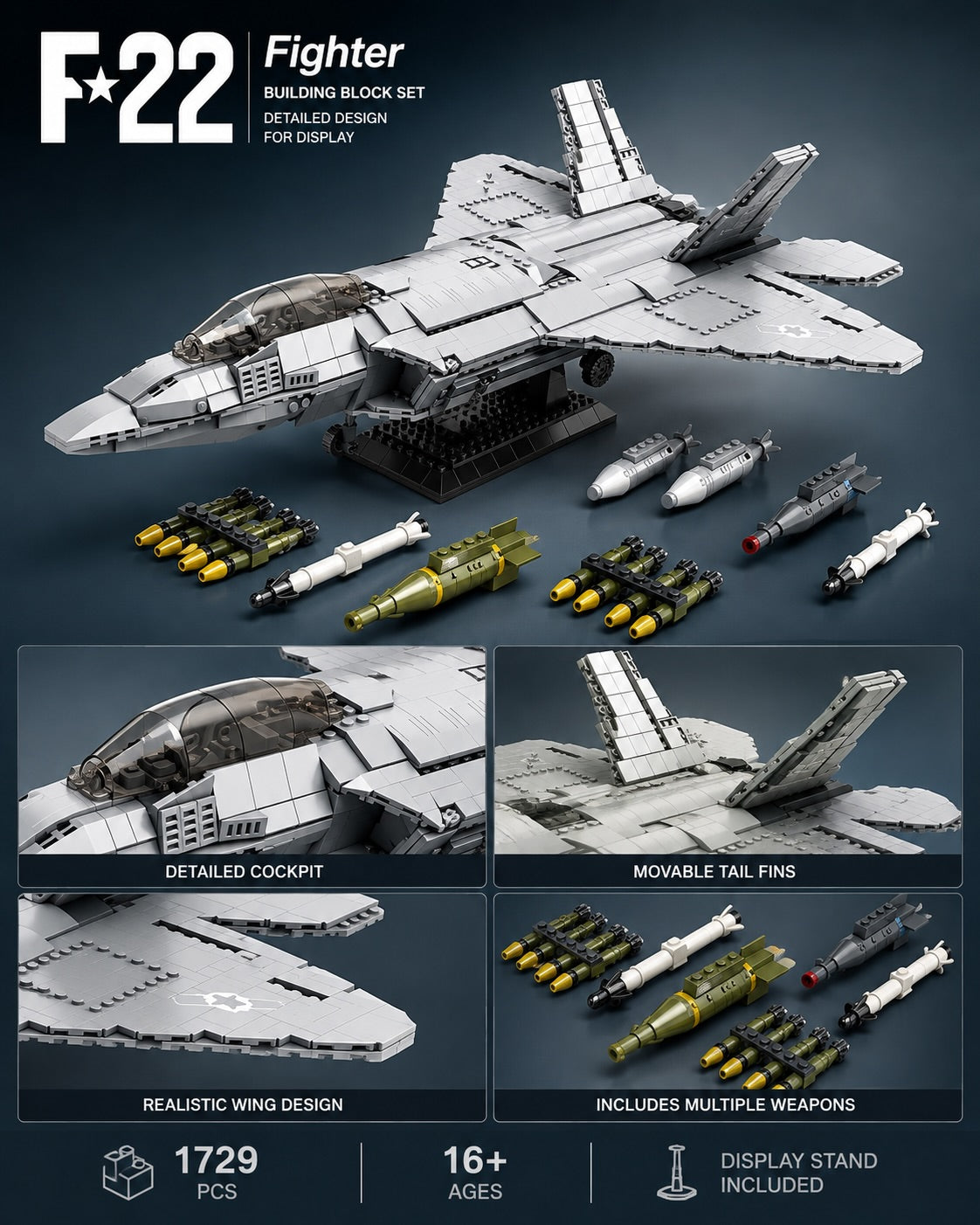 F-22 Raptor Fighter Jet Building Set